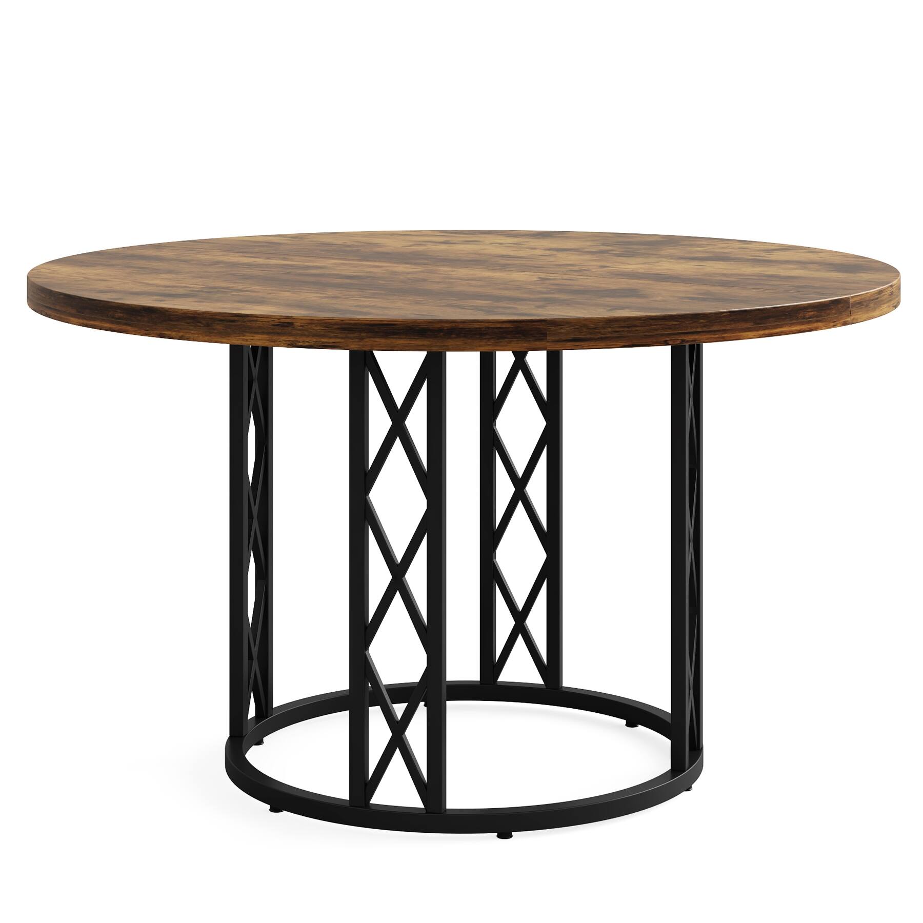 Round Dining Table for 4 People, 47" Kitchen Table with Metal Base On